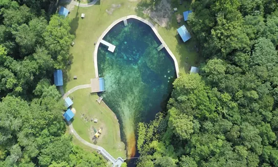 Aerial view of Blue Springs Park near Bronson
